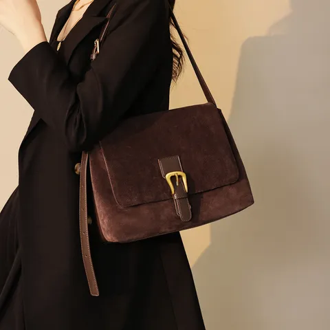 Borsa a Tracolla in Vera Pelle Scamosciata da Donna Retro Elegante Casual Urbano Minimalista Borsa a Mano