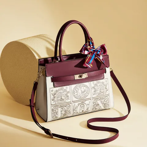 Borsa a Mano da Donna in Crosta di Cuoio Ricamato Stile Cinese Vintage Borsa a Tracolla