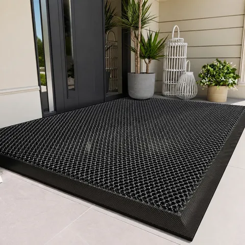 Minimalist PVC Door Mat Anti-Slip Wear-Resistant Solid Color Mesh Floor Mat For Home Entrance Hallway Living Room Bathroom Kitchen Decor
