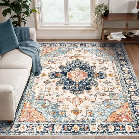 Bohemian Vintage Floral Area Rug Washable Non Slip Carpet For Living Room Bedroom Sofa Table Floor Mat