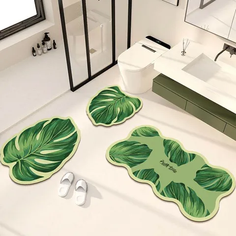 Forest Style Leaf Diatomaceous Earth Bath Mat Absorbent Anti-Slip Quick Dry Toilet U-Shaped Floor Mat Home Bathroom Decor