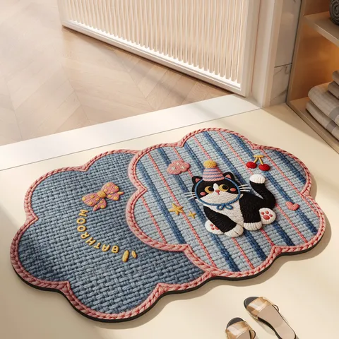 3D Cartoon Diatomite Bath Mat Absorbent Anti Slip Floor Mat Cute Floral Animal Print Doormat For Bathroom Entryway