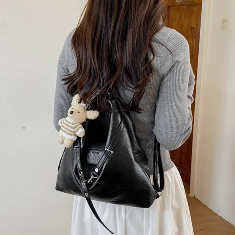 Estilo Coreano Minimalista Cuero PU Mochila Bolso Hombro Tote Gran Capacidad Resistente Al Desgaste Viaje Bolso Mano Para Mujeres