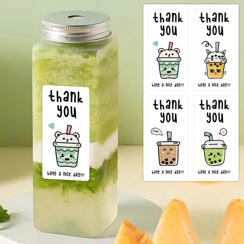 Lindas Pegatinas de Taza de Té de Leche de Dibujos Animados Etiquetas de Sellado Decorativas para Embalaje de Caja de Regalo y Decoración de Sello Diario