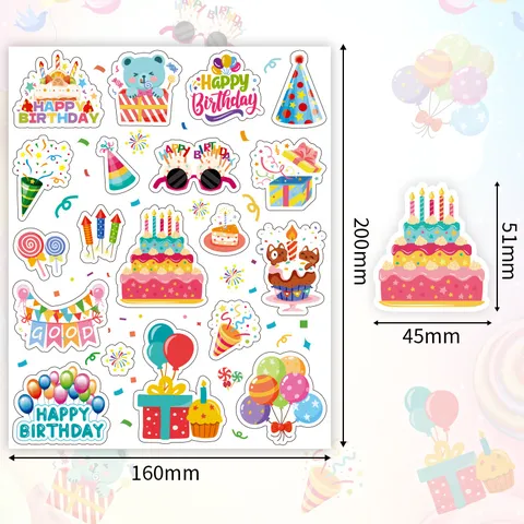 Cartoon Happy Birthday Stickers Die Cut Self Adhesive Sticker Decals For Party Gift Sealing Decoration