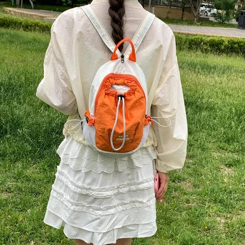 Mochila de Poliéster Ligera para Exteriores Color de Contraste Cordón Mochila Pequeña para Mujeres Adolescentes Senderismo Viaje
