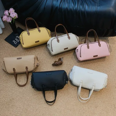 Bolso Boston Retro Simple Para Mujer Moda Patrón De Lichi Cuero De PU Bolso De Hombro Bolso Cruzado Versátil Conmutar Bolso Almohada Bolso De Mano