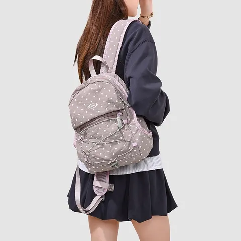 Fashion Women Polka Dot Mini Backpack Korean Style Casual Nylon Waterproof Outdoor School Bag For College Students