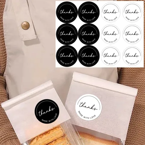 Round Thank You Adhesive Stickers Baking Packaging Sealing Labels Black White Minimalist Decorative Stickers