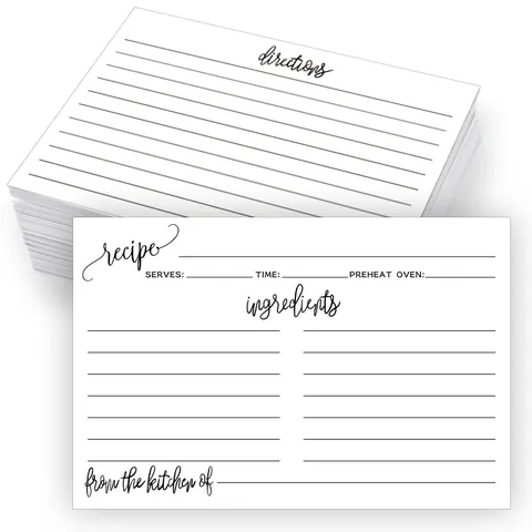 Tarjetas de Recetas en Blanco Minimalistas Para Cocina Alimentos Cocinar Notas Doble Cara Impreso Papel Fichas Índice Para Cocina Casera