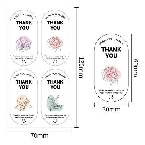 Pegatinas de Agradecimiento Ovaladas Etiquetas Adhesivas Decorativas Florales Para Caja de Regalo Embalaje Sello Fiesta Suministros de Decoración