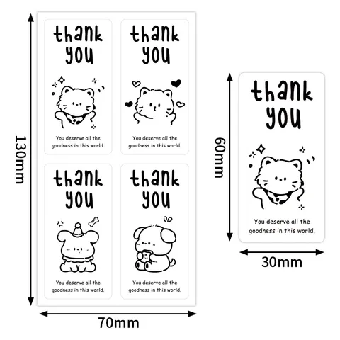 Cute Thank You Stickers Rectangular Self Adhesive Sealing Labels For Express Packaging And Gift Decoration Craft Supplies