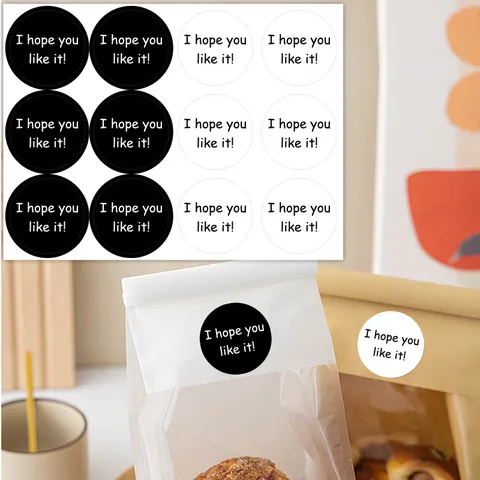 Black And White Round English Sealing Stickers Coated Paper Adhesive Labels For Bakery Bread Bags Gift Decor