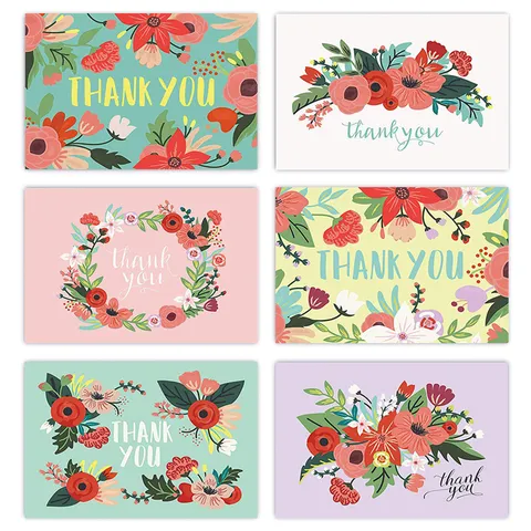 Floral Thank You Cards Coated Paper Greeting Cards Gift Packaging Insert Cards For Small Business Wedding Party