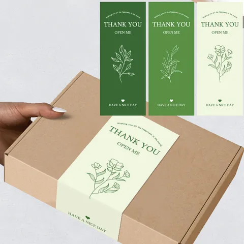 Green Thank You Packing Stickers Rectangle Sealing Labels For Gift Box Express Package Decorative Stationery Supply