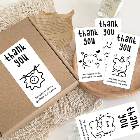 Cute Thank You Stickers Rectangular Self Adhesive Sealing Labels For Express Packaging And Gift Decoration Craft Supplies