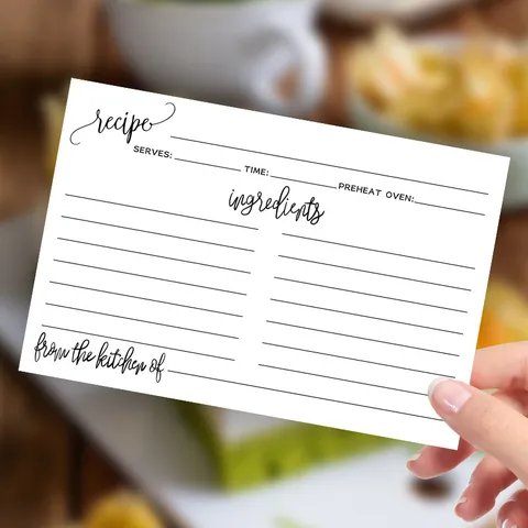 Tarjetas de Recetas en Blanco Minimalistas Para Cocina Alimentos Cocinar Notas Doble Cara Impreso Papel Fichas Índice Para Cocina Casera