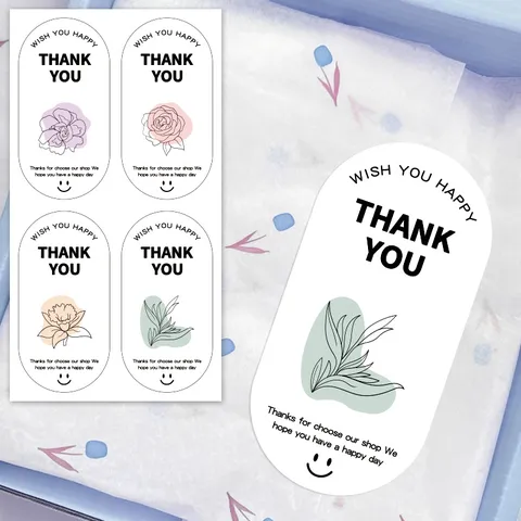 Pegatinas de Agradecimiento Ovaladas Etiquetas Adhesivas Decorativas Florales Para Caja de Regalo Embalaje Sello Fiesta Suministros de Decoración