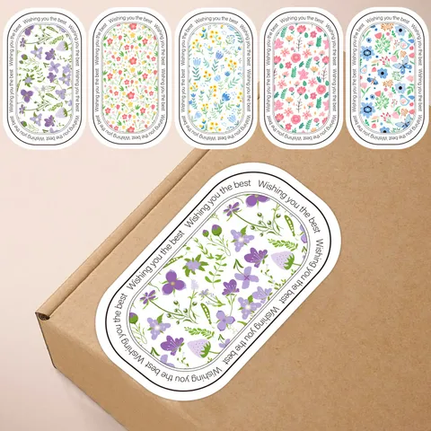 Blumen Rechteck Oval Dekorativer Aufkleber Geschenkbox Versiegelung Etikett Verpackung Klebeaufkleber Botanisches Blumen Design