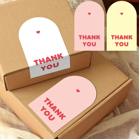 Minimalist Pink Thank You Stickers Oval Sealing Labels For Packing Box Envelope Gift Decoration