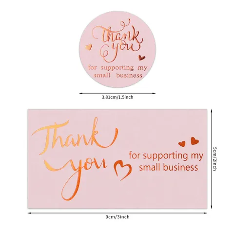 Pink Gold Hot Stamping Thank You Stickers And Cards Small Business Packaging Decorative Labels For Gift Wrapping