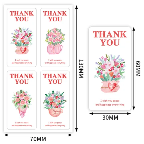 Adhesivos De Sellado De Gracias Florales Rosa Y Albaricoque Etiquetas Adhesivas Decorativas Rectangulares Para Embalaje De Caja De Regalo