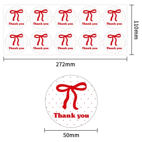 Ins Style Round Thank You Sealing Stickers Red Bow Polka Dot Adhesive Label Stickers For Gift Packaging Decoration