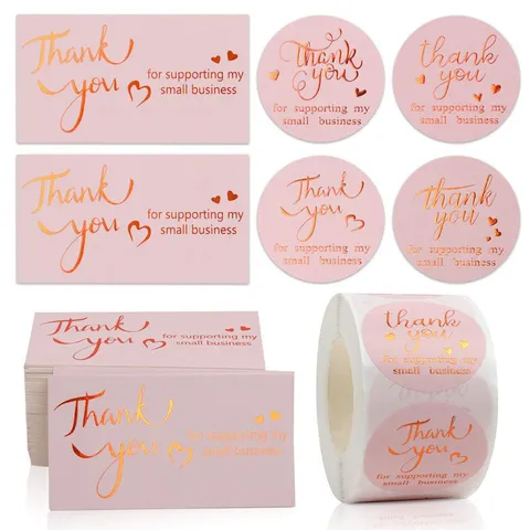 Pink Gold Hot Stamping Thank You Stickers And Cards Small Business Packaging Decorative Labels For Gift Wrapping