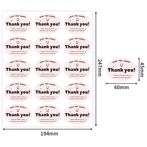 Oval Thank You Stickers Baking Dessert Packaging Sealing Decals Gift Decoration Adhesive Labels Pink Black White