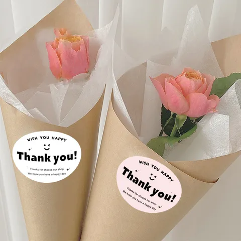 Oval Thank You Stickers Baking Dessert Packaging Sealing Decals Gift Decoration Adhesive Labels Pink Black White