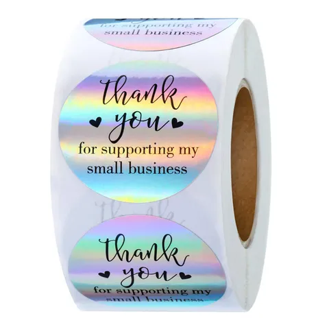 Laser Rainbow Thank You Sealing Stickers Waterproof Round Adhesive Labels For Gift Packaging Small Business Supplies