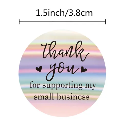 Laser Rainbow Thank You Sealing Stickers Waterproof Round Adhesive Labels For Gift Packaging Small Business Supplies