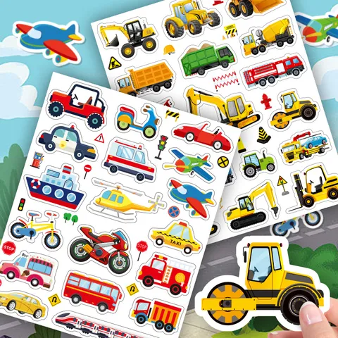 Kids Cartoon Traffic Vehicle Animal Dinosaur Ocean Panda Sticker Set Waterproof PVC Scrapbook Diary Water Bottle Decorative Decals