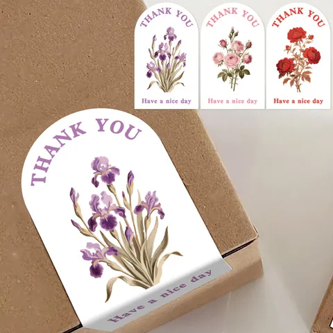 Colorful Floral Sealing Stickers Rose Peony Thank You Adhesive Labels For Gift Box Packaging And Party Decoration