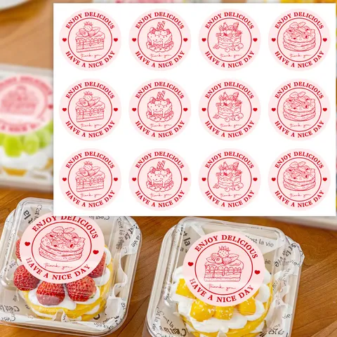 Pegatinas de Horneado Rosas Etiquetas de Sellado Redondas Para Caja de Pastel y Embalaje de Postres Papel Estucado Autoadhesivo