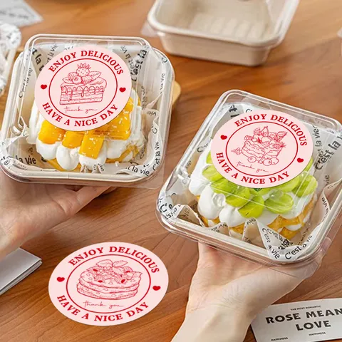 Pegatinas de Horneado Rosas Etiquetas de Sellado Redondas Para Caja de Pastel y Embalaje de Postres Papel Estucado Autoadhesivo