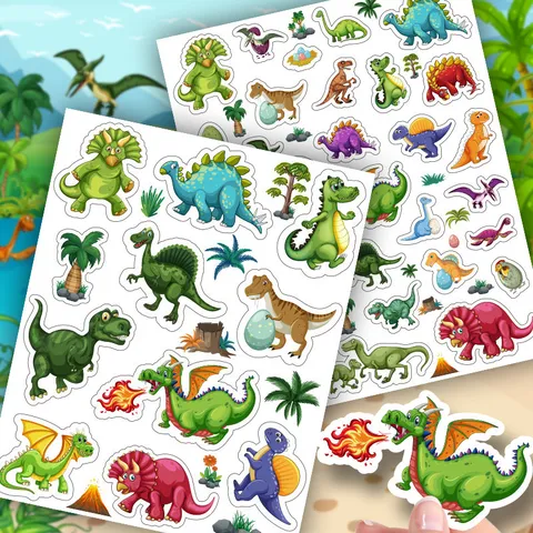 Leuke Cartoon Dinosaurus Stickers Jurassische T-Rex Decals Kinderen School Beloning Kantoorartikelen Waterdichte Gecoat Papier Sticker