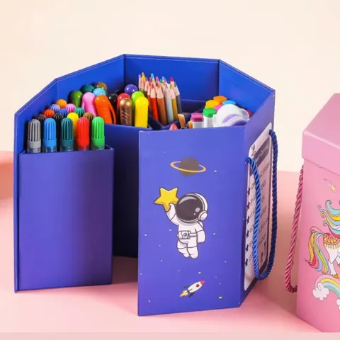 Kids Painting Set Hexagonal Folding Stationery Gift Box Crayons Colored Pencils Markers Art Supplies For Students