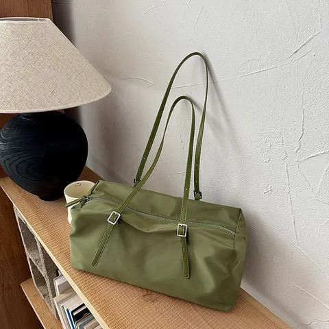 Lässige Nylon Tote Bag Für Damen Einfarbig Große Kapazität Umhängetasche Mit Reißverschluss Täglich Reisen Shopping Handtasche
