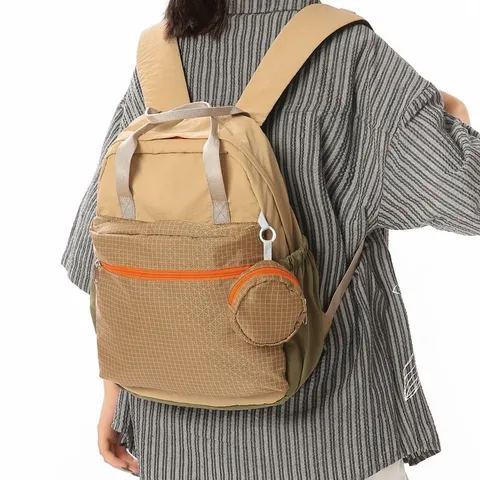 Sac à Dos Femme Grande Capacité Léger Colorblock Plaid Sac École Voyage Nylon Sac à Dos Décontracté Mini Sac
