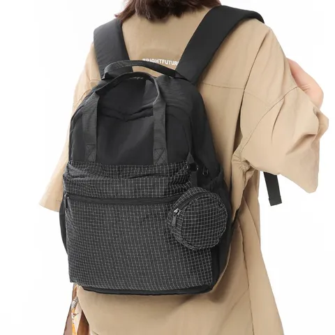 Sac à Dos Femme Grande Capacité Léger Colorblock Plaid Sac École Voyage Nylon Sac à Dos Décontracté Mini Sac