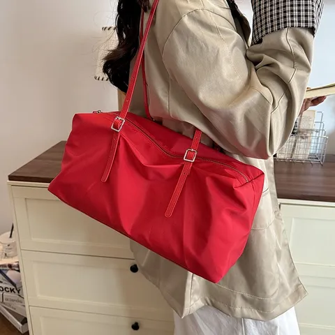 Lässige Nylon Tote Bag Für Damen Einfarbig Große Kapazität Umhängetasche Mit Reißverschluss Täglich Reisen Shopping Handtasche