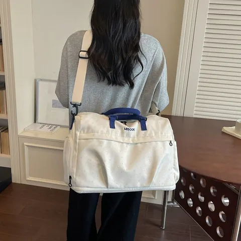 Women Large Capacity Travel Duffel Bag Fabric Star Embossed Tote Bag Shoulder Crossbody Bag With Shoe Compartment For Gym Weekend