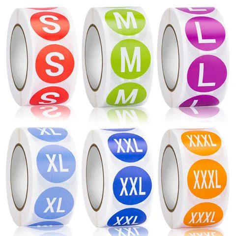 Round Clothing Size Stickers Roll Self Adhesive Size Labels For Clothes Hats Shoes Assorted Letters Roll
