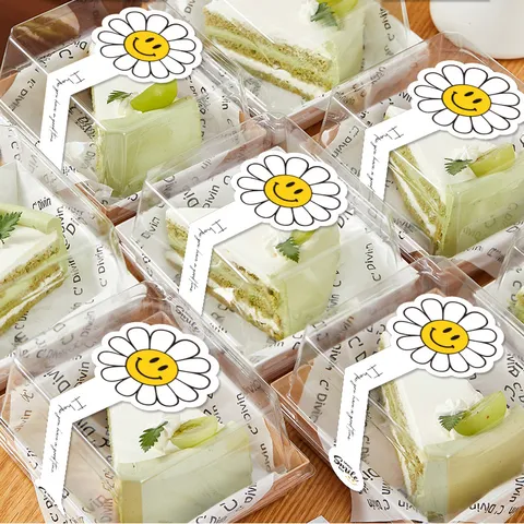 Smiley Face Daisy Bakery Sealing Stickers Cute Cartoon Transparent Cake Box Packaging Decorative Adhesive Labels