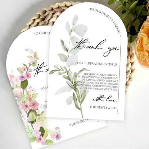Tarjetas de Agradecimiento de Boda con Arco Floral de Acuarela Elegantes Tarjetas de Sitio de Mesa Decoración de Fiesta