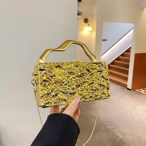 Borsa da Sera Geometrica in Acrilico Con Manico in Metallo Tracolla a Catena Lussuosa Handbag Rigida Testurizzata per Donna Festa Banchetto