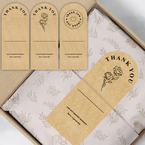 Kraft Copperplate Paper Thank You Seal Stickers Arch Shaped Gift Packaging Label Stickers Decorative Craft Labels