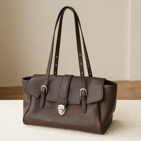 Retro Genuine Leather Shoulder Bag For Women Large Capacity Commute Tote Bag Casual Soft Leather Underarm Bag