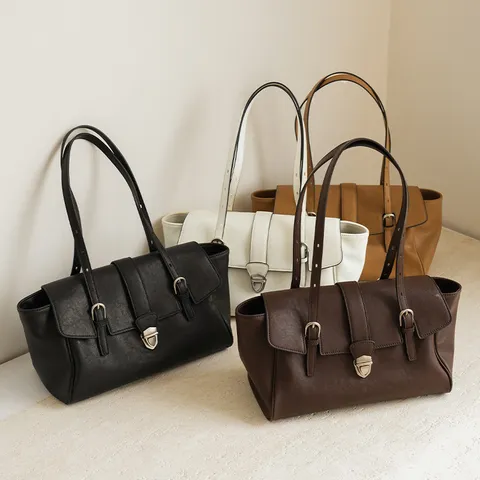 Retro Genuine Leather Shoulder Bag For Women Large Capacity Commute Tote Bag Casual Soft Leather Underarm Bag